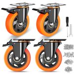 4 Inch Heavy Duty Caster Wheels Set of 4 with Brake, Steel Frame, 2200lb