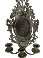 Antique bronze wall sconce mirror cherub ornate patina candle holder 38cm