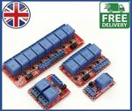 5V/12V/24V Relay Module with Optocoupler 1/2/4/6/8/16 Channel for Arduino Pi UK