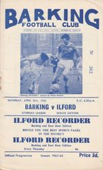 BARKING v ILFORD 1961/62 ISTHMIAN LEAGUE