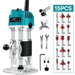 1200W Electric Hand Trimmer Wood Laminator Palm Router w/15PCS Router Bits Set