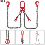 2T x 2m x 2 Legs Lifting Chain Slings 8mm G80 Rigging Sling Hooks w/ Shorteners