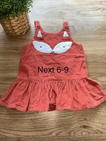 NEXT Girls Pink Fox Animal Print Corduroy Pinafore Button Dress 6-9M