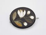 ANTIQUE SOLID SILVER PIETRA DURA BROOCH c1920