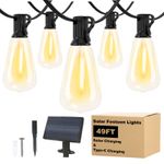 49ft solar lights outdoor garden Festoon String Light Waterproof 17 ST38 Bulbs