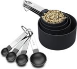 8-Piece Black Measuring Cups & Spoons Set Stainless Steel Handles Baking Cooking