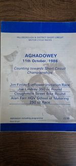 Motorcycle Racing Programme 1986 Aghadowey Northern Ireland Motorbikes 