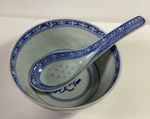 Chinese Rice Grain Bowl And Spoon.