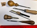 (26) Vintage Punch Needles, hooks primitive mat making tool