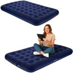 2 x Double Flocked Camping Airbed Inflatable Mattress Blow Up Air Bed