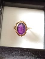 9ct Gold Amethyst Single Large Stone Oval Ring Rope Edge Design (Small Fitting)