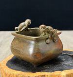 Japanese Collect Old Ancient bronze Exquisite Double Monkey Incense Burner