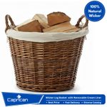 Wicker Log Basket Round with Removable Cream Liner Storage for Wood Fireplace