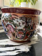 Vintage Chinese Ceramic Koi Fishbowl Planter / Cachepot Large