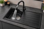 Liquida CMP10BL 1 Bowl Reversible Black Kitchen Sink And KPO11MB Black Tap