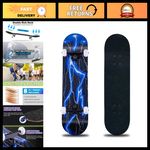 31" x 8" Complete Skateboard - 8-Layer Maple Deck, Double Kick for Kids & Adults