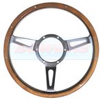 MOUNTNEY 14" INCH WOOD WOODEN STEERING WHEEL POLISHED SEMI-DISHED CENTRE