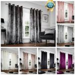 Crushed Velvet Curtains PAIR of Eyelet Ring Top Fully Lined Ready Made Thick