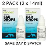 2 x 14ml Petlife Otodex Ear Drops for Dog Cat Clear Wax Mites Cleanser Itching