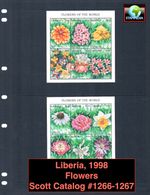 $20.00 Scott Value - 1998 LIBERIA Flowers 2 s/s African Wildlife CV MNH NH UMM