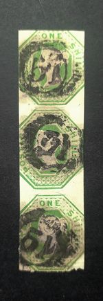 Queen Victoria GB 1/ Embossed Vertical Trio SG.55 Used Cut Square G