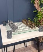 Premium Raised Dragon Fantasy Glass Chess Set with Corner Castles | Board Games