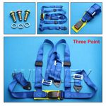 HQ 3 Point Blue Racing Seat Belt Harness Kit For Car / Off Road / 4x4
