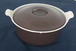 VINTAGE FRENCH COUSANCES  / LE CREUSET BROWN CAST IRON COOKING POT WITH LID
