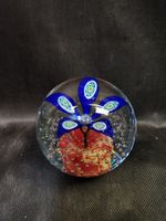 Wheaton Village Bullicante Controlled Bubble Paperweight Blue Flower Stamped