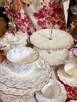 Rare 19thC Lilac Chapman Trios Cake Stand Jug Teaset