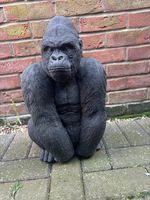 Silverback Gorilla, Solid Concrete  Garden Statue Ornament (Black) 48 cms tall.