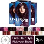 3pk Schwarzkopf Live Intense Colour Permanent or Semi-Permanent Hair Dye