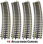 Atlas 6060 - O Gauge 3 Rail Code 215 (O-54) Curved Track 22.5 Degree (x4 Pieces)
