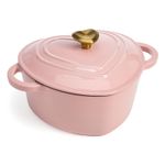 Heart-Shaped Enameled Cast Iron Dutch Oven Pot with Lid, 2-Quart, Pink, Oven Saf