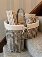 Natural Collection Wicker Stair Basket with Plain Liner Home Stairs Storage Tidy