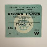 Carlisle United v Oxford United Ticket Stub League Cup 3rd Rd 6 Oct 1970