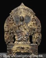 12.4" Old Chinese Bronze Gilt Buddhism Shakyamuni Buddha Backlight Statue