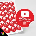 Custom Follow Us On Youtube Round Sticker Printing | Add Your Logo!
