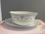 Vintage Noritake Gravy Boat Attached Under Plate Ceramic String Of Pearls 3480