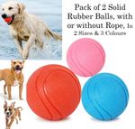 2 Pack Dog Ball Solid Tough Hard Rubber Ball Durable Pet Chew Toy & Rope 2 Sizes
