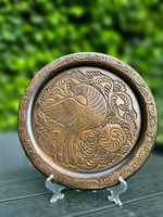 Hand Carved Large Wooden Decorative Plate  Peacock Design