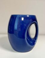 VINTAGE HOLKHAM POTTERY OWL EYE BLUE CERAMIC GLAZED MUG
