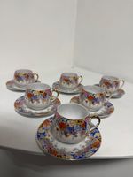 Vintage SADO Japan Eggshell Porcelain 6 Tea Cups & Saucers Geisha Lithophane