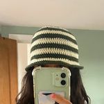 Women’s Green & Cream Striped Crochet Bucket Hat One Size Casual