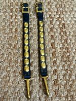 Horse horse Leather Bridle Cheek Pieces with oval Brass Studs, solid Buckles