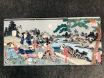 Y6280 WOODBLOCK PRINT Kunitsuna triptych Villa moon Japan Ukiyoe antique art