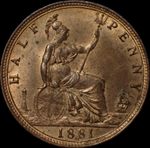 UK Half Penny 1881 H Victoria Bronze Coin WCA 63