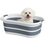 PawHut 27L Dog Bath Tub Foldable Pet Bathtub with Drain Hole Grey