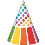 Rainbow Party Hats  Kids Colourful Birthday Paper Cone Pack of 8