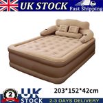 Inflatable High Raised Double Air Bed Mattress Queen Size with Pump & Pillow Set